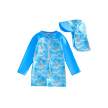 (18-24 Months, Blue) Baby Boy Rash Guard Swimsuits Long Sleeve Tree Print Bathing Suit Swimwear with Sun Hat