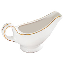White Ceramic Sauce Carafe with Gold Trim for Home Dining