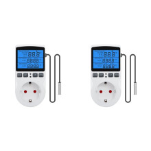 2X Optical Digital Temperature Controller, Heating Cooling Thermostat Socket with Sensor for Reptile Incubator EU Plug