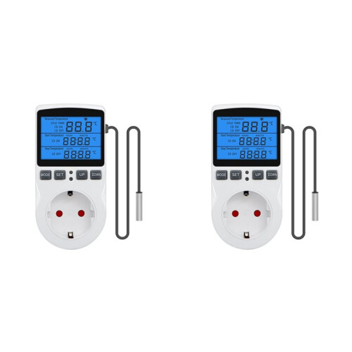 2X Optical Digital Temperature Controller, Heating Cooling Thermostat Socket with Sensor for Reptile Incubator EU Plug