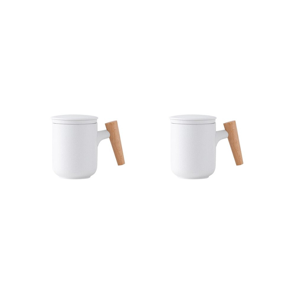 Exogio 2X Ceramic Frosted Tea Cup With Lid And Filter Large Capacity Wooden Handle Coffee Mug Tea Water Separation Tea Cup