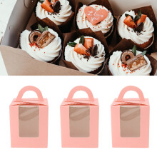 50 Stück Pinke Cupcake-Box Tragetasche mit transparentem Fenster