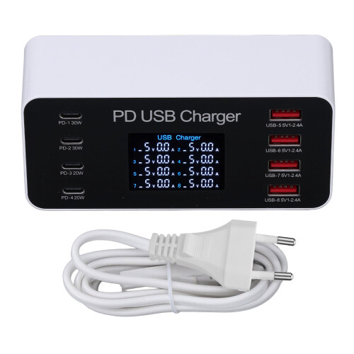 65W 8-Port USB-Ladestation EU-Stecker LCD 1