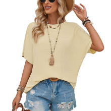 Lässiges Sommer-Top für Damen, Dolman-Top mit seitlicher Raffung, kurzärmeliges, locker sitzendes Shirt, leichtes T-Shirt mit V-Ausschnitt für