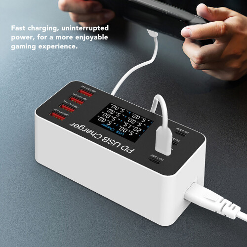 65W 8-Port USB-Ladestation EU-Stecker LCD 2
