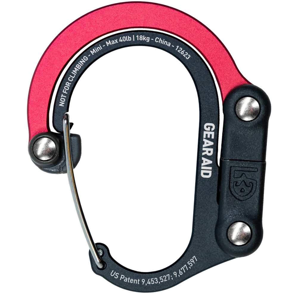 Gear Aid Heroclip Carabiner Clip And Hook (Mini) For Travel, Luggage, And Small Bags - Black & Red