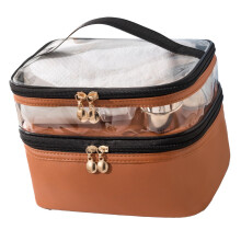 Double Layer Makeup Bag 23x7x16 cm Brown PU/PVC