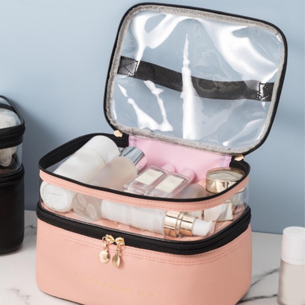 Pink Double Layer Makeup Bag 23X7x16cm Travel