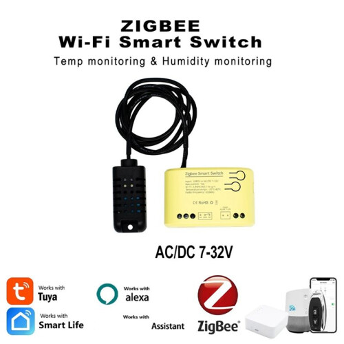 Zigbee   Temperature Humidity Sensor 1CH Relay Controller Tuya  Life APP Wireless Controller 7-32V 2