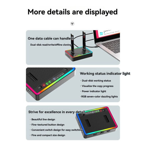 M. 2 Dual Protocol Dual Disk Clone Docking Station /NVMe Base Offline Clone Copy Machine Hard Disk Box 20GB 2