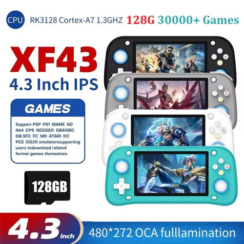 XF43 Retro Handheld Game Console 128G 4.3 Inch IPS Screen Open Source Linux Game Player RK3128 Pocket Video Player B 1