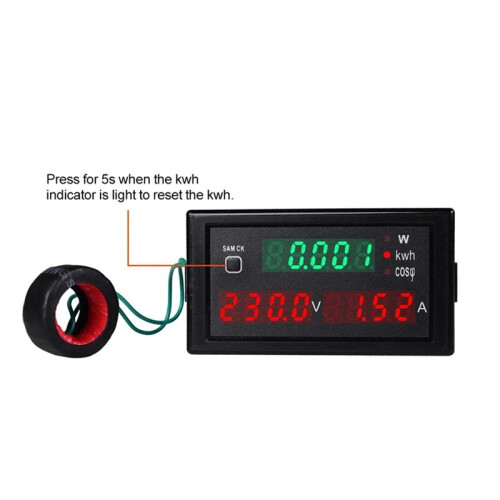 100A AC Electric Display Voltage Current Active Power Factors KWH Voltmeter Ammeter Panel Meter  Wattmeter Reset,B 2