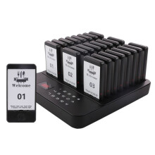 Wireless Restaurant Pager Food Truck 24 Coasters Buzzer Pager Receiver Calling System for Bar Cafe Food Court US Plug