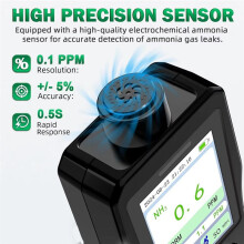 Rilevatore Portatile di Gas di Ammoniaca, Monitor di Gas di Ammoniaca Ricaricabile da 0 A 200 Ppm, Misuratore di Gas NH3 Digitale per La Qualità