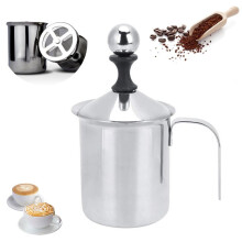Manual Milk Frother, Stainless Steel Milk Frother for Cappuccino and Latte, 400ml