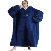 Fleecedecke/Sofaüberwurf für Erwachsene mit Ärmeln, für Damen und Herren, mit Taschen, dunkelblau, große Größe
