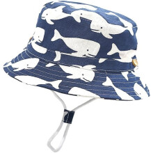 Baby zonnehoedje - Schattige print - Verstelbare kinband - Blauw - Maat S
