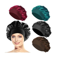 Stuks satijnen nachthaarbonnet, satijnen nachthaarbonnet, elastische nachthaarbonnet (zwart, cyaan, koffie, wijnrood)