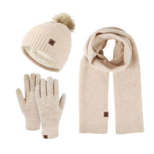 Damesset met muts, sjaal en handschoenen, 3-delige wintermuts, nekwarmer en handschoenen.