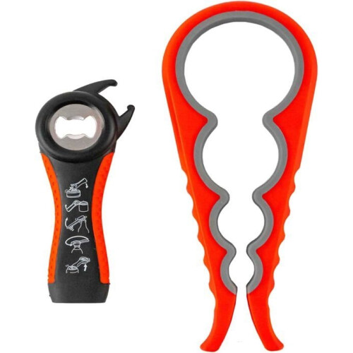 Red Bottle Opener, 5 in 1 Multi-Function Jar Opener, Kitchen Utensil Bottle Opener, Suitable for Weak Hands