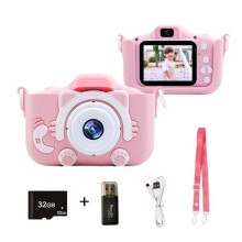 Kindercamera, 32GB SD-kaart, 1080P, 2 inch, kattencamera voor meisjes, voor kinderen vanaf 7 jaar - roze