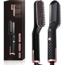 Haarglättungsbürste, beheizte 3-in-1-Bürste, Haarglätter, Bartglätter, Verbrühungshemmer, Ionisch und Keramik, 30S A66