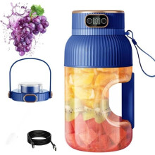 Draagbare, multifunctionele citruspers met digitaal display, kan milkshakes en smoothies maken, twee deksels (blauw)