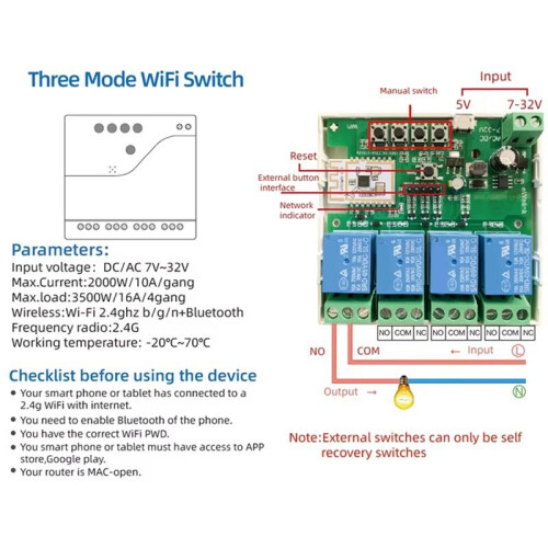 EWeLink   4 Channel  WiFi  Wireless Dry Contact Relay  Module APP Remote Control 7-32V 1