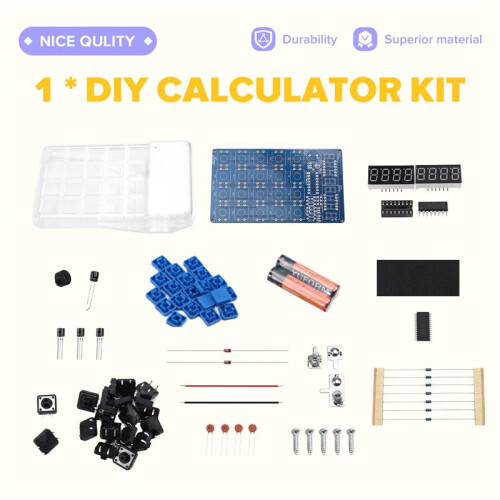 DIY Calculator Kit LED Display Calculator Electronic Making with Batteries for Learn Soldering Assembly Practice A 1