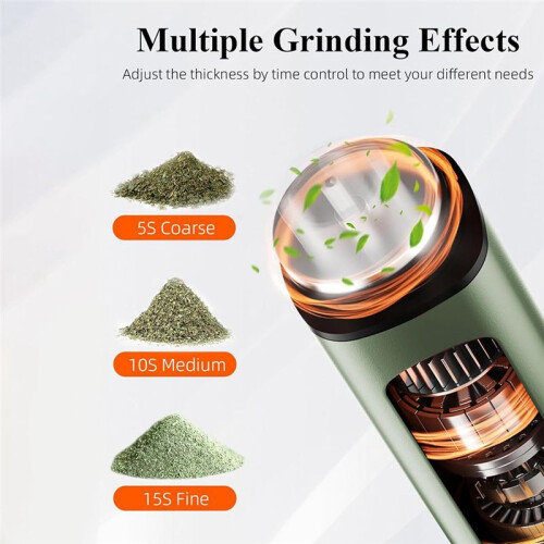 Moedor Elétrico Portátil de Ervas com Moagem Automática de Até 1,5 G, Moedor de Especiarias Secas Automático, Verde 2