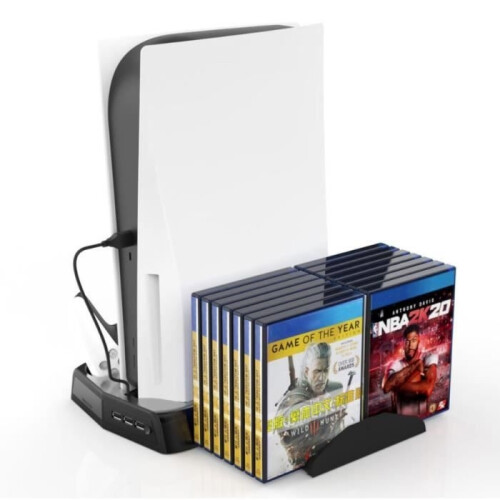 Cooling Fan Stand for PS5, PS5 Controller Stand with LED Indicators, Charger with 14 Disc Storage 2
