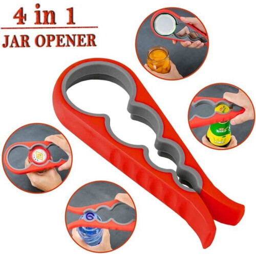 Red Bottle Opener, 5 in 1 Multi-Function Jar Opener, Kitchen Utensil Bottle Opener, Suitable for Weak Hands 1
