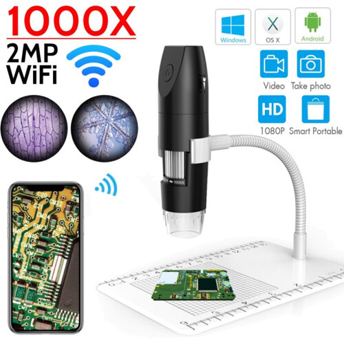 Microscópio Digital USB WiFi 1000 X com Tela de 4,3 Polegadas, Microscópio Eletrônico de Solda 1080P com 8 Luzes LED Pretas 2