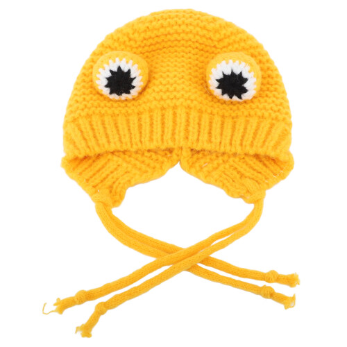 Small Dog Knitted Hat Yellow Polyester Winter Warm 1