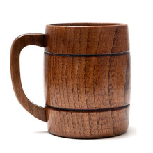 350 Ml/12 Unzen HöLzerne BierkrüGe, Hochwertige, NatüRliche, Handgefertigte Retro-Braunholztasse mit Griff für Tee, Kaffee, Wein, Bier