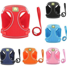 Nylon mesh cat harness, reflective dog harness and leash, for walking, M, pink