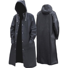 Black Long Waterproof Raincoat with Hood for Adults, Thick, Fashionable, for Outdoor Activities, Hiking, Travel, Fishing