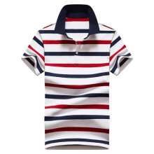 Men's Summer Striped Short-Sleeve Polo Shirt, Elegant, Breathable, Comfortable Fabric - Red
