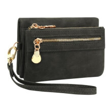 Wallet - Women's - PU Leather - Black - 10 Card Slots - Multi-Compartment
