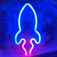 Leuchtreklame – Rakete – LED – Blau und Rosa – USB- oder batteriebetrieben – Innendekoration