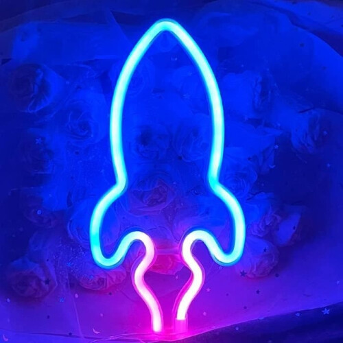 Neon Sign - Rocket - LED - Blue and Pink - USB or Battery Powered - Indoor Decoration