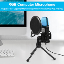 Microfono da gaming condensatore RGB con supporto antivibrante e filtro antiPop