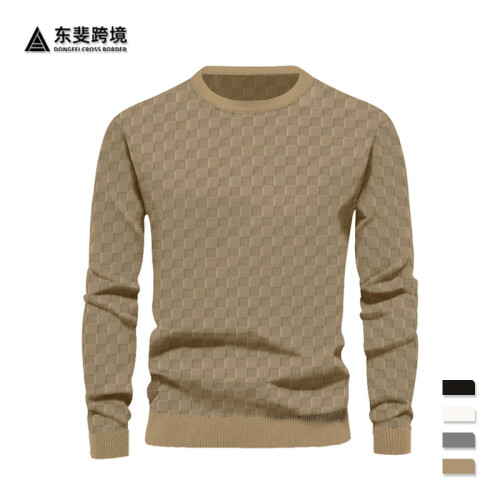 (White, XL) Schwerer Herren-Jacquard-Pullover mit Schachbrettmuster und Rundhalsausschnitt 1