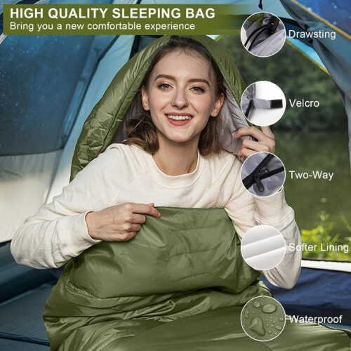 1kg Sleeping Bag, Comfortable Oversized 210x75cm Suitable for Adults, Waterproof Sleeping Bag with Compression Pocket 1