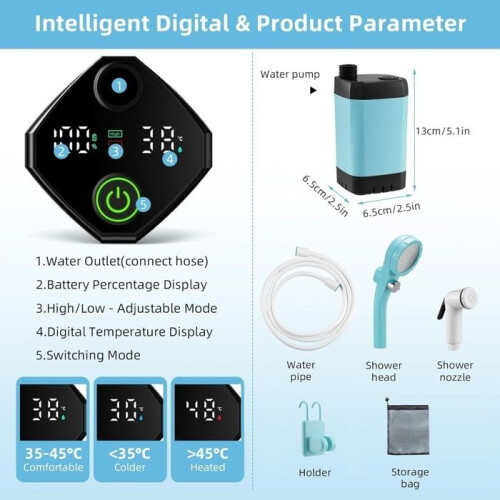 Portable Shower - Camping - Electric - 6000mAh - Smart Display - 2 Flow Modes 2