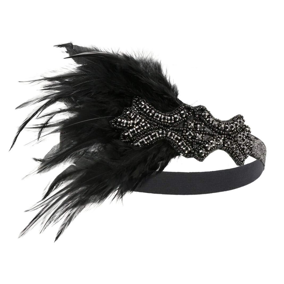 Lovfingu Unisex Art Deco 1920S Flapper Feather Headpiece Roaring 20S Great Gatsby Headband For Women 46White