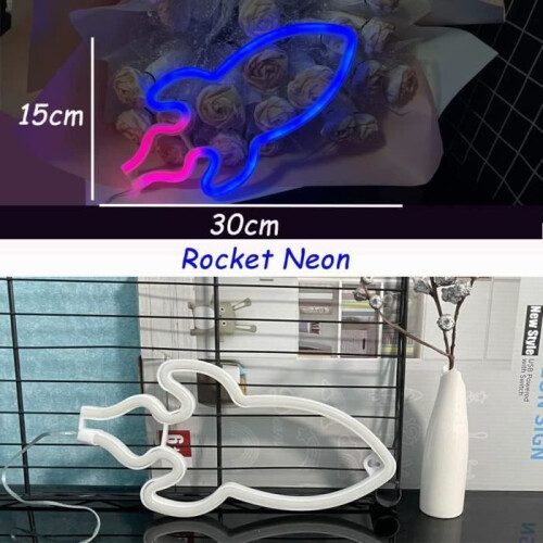 Neon Sign - Rocket - LED - Blue and Pink - USB or Battery Powered - Indoor Decoration 1
