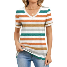 T-Shirts à Manches Courtes et Col en V pour Femmes - Hauts D'Été Décontractés et Amples - Tendance Du Moment Orange XXL