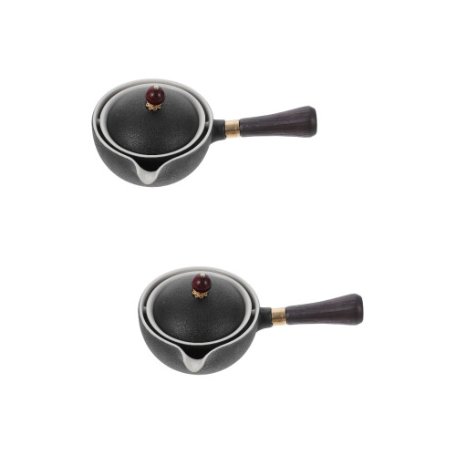 2Pcs Ceramic Heating Kettle Black Filter Tea Pot Long Handle Design 2