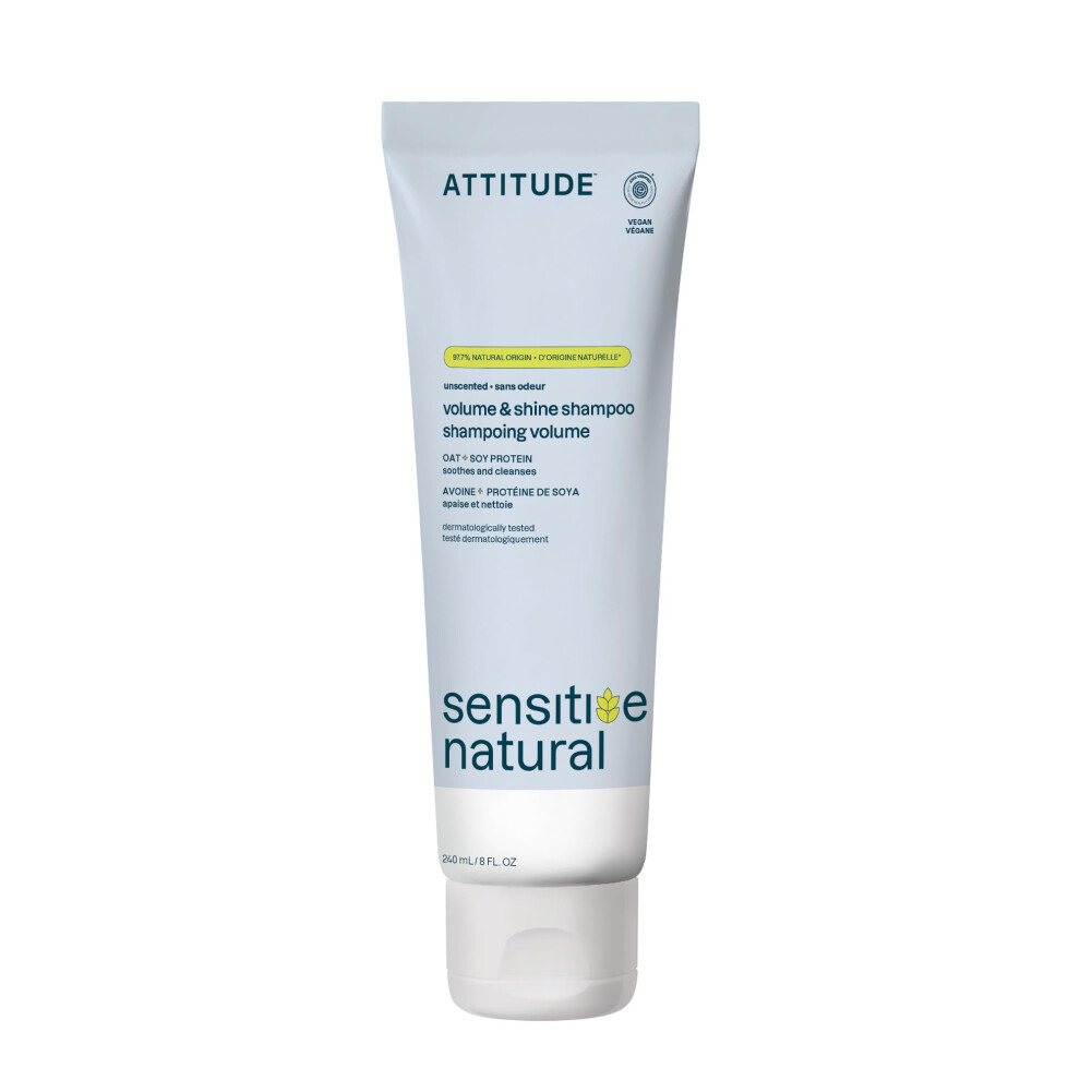 Attitude Volume & Shine Hair Shampoo, Ewg Verified, Extra Gentle, Enriched With Oatmeal, Naturally Derived Ingredients, Vegan, Plant Based, Unscented,